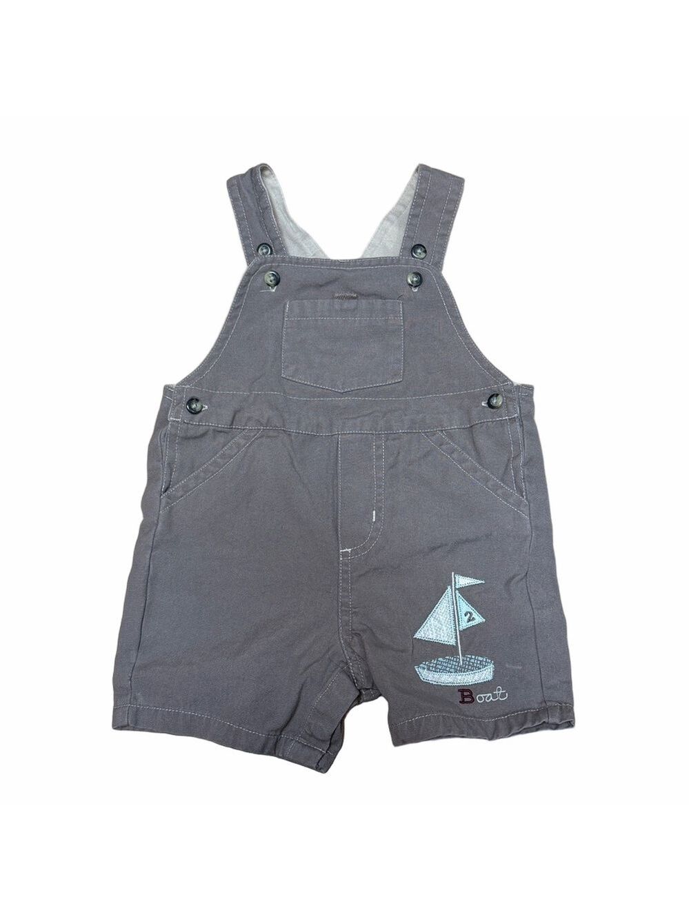 Lullaby Club 6M Tan Sailboat Embroidered Shortall Overalls Cotton Baby